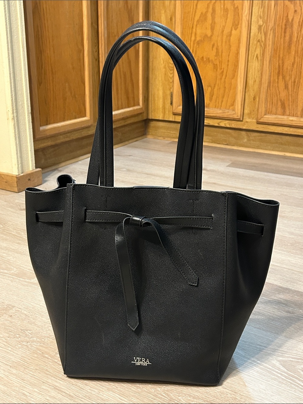 Vera New York Faux Pebbled Leather Structured Tied Accent Tote Bag